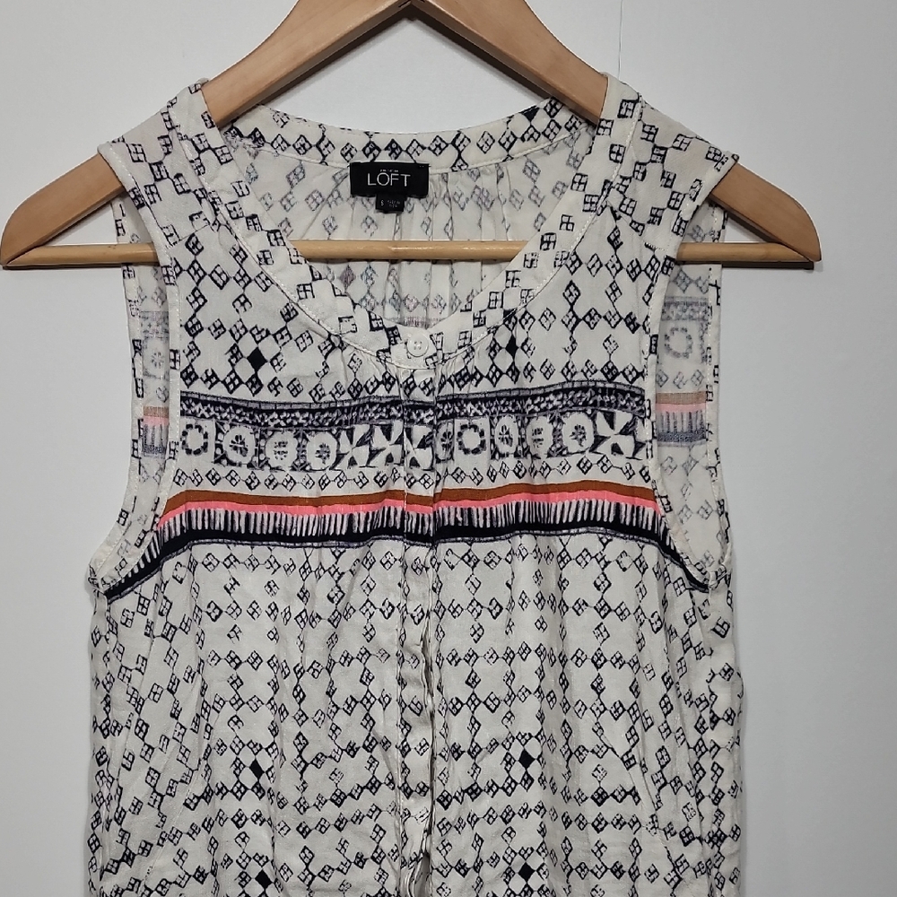 LOFT Tribal Sleeveless Shorts Jumper  Linen Blend Geometric Print